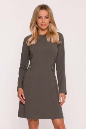 Sukienka VALERIE z ozdobnymi guzikami w talii - khaki
