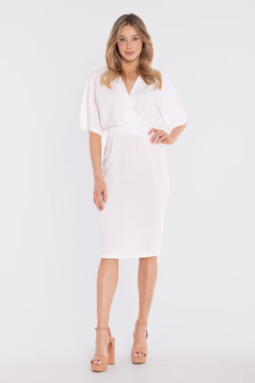 Sukienka midi NOELLE z kopertowym dekoltem - ecru