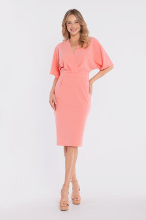 Sukienka midi NOELLE z kopertowym dekoltem - łososiowa